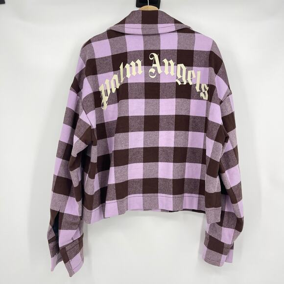 Palm Angels | Purple Brown Buffalo Check Plaid Logo Flannel Shirt Jacket 40 US L - Picture 5 of 16